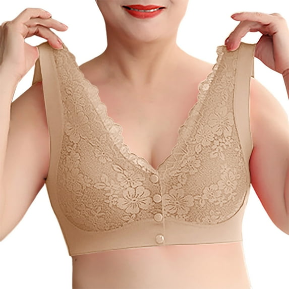 ZRBYWB Women's Bra Ladies Front Side Buckle Lace Edge Without Steel Ring Movement Seamless Gathering Adjustment Yoga Sleep Large Underwear Breathable