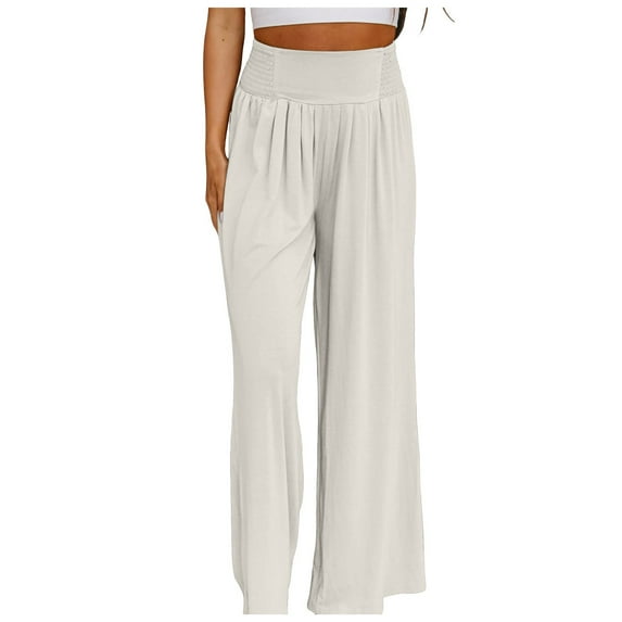 ZRBYWB Women's Pants Palazzo Trousers Summer Boho Wide Leg Smocked High Waisted Leisure Long Pant Trouser Relaxed Fit