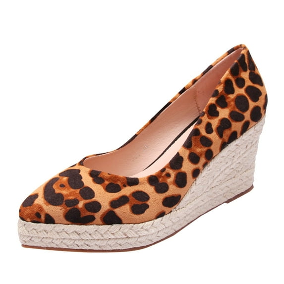 ZRBYWB Women's Sandals Leopard Print Toe Espadrilles Soles Jute Platform Heels For Ladies Wedge Shoes