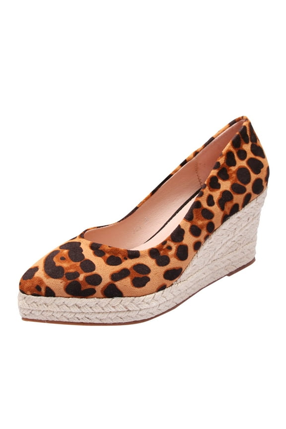 Women's Sandals Leopard Print Toe Espadrilles Soles Jute Platform Heels For Ladies Wedge Shoes