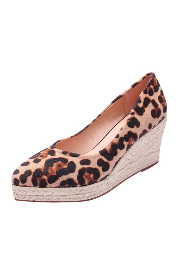 Women's Sandals Leopard Print Toe Espadrilles Soles Jute Platform Heels For Ladies Wedge Shoes