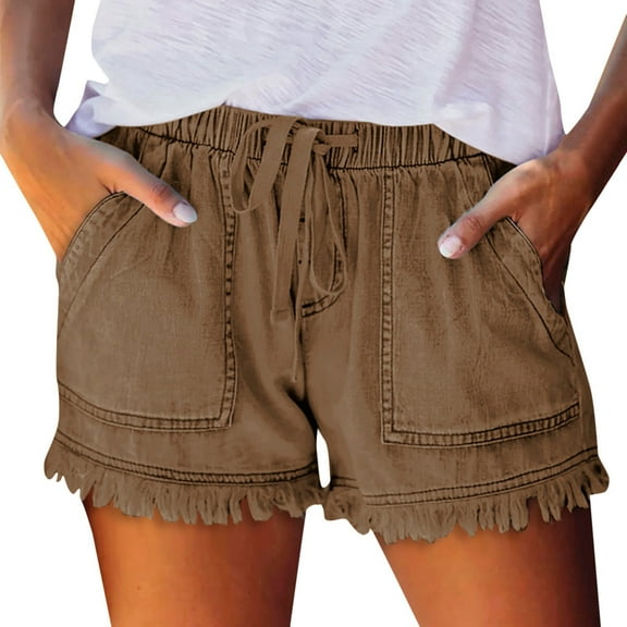 ZRBYWB Women's Shorts Jeans Denim Bandage Pocket Bottom Tassel Casual Pants Shorts Female Womens Pants Shorts For Women Trendy