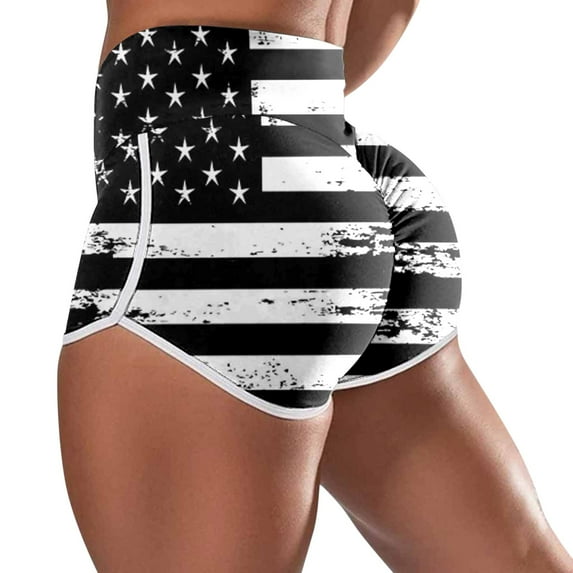 ZRBYWB Women's Shorts Womens Casual High Waist Running Shorts Independence Days Printed Workout Gym Shorts Outdoor Summer Shorts