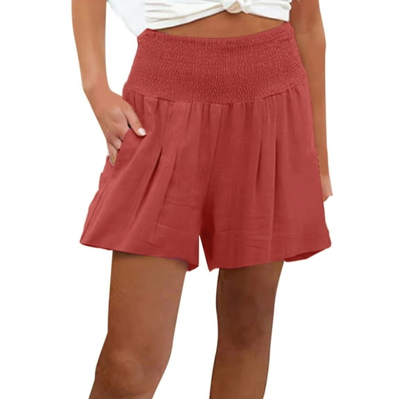 ZRBYWB Women's Shorts Womens Casual Summer Smocked Elastic Waist Comfy Detail Beach Shorts For Women Trendy