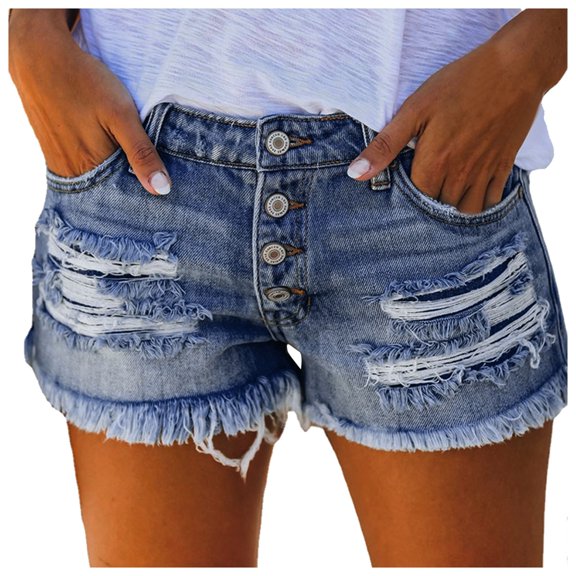 ZRBYWB Women's Shorts Womens Fashion Distressed Tassel Denim Shorts With Straight Breasted Jeans Shorts For Women Trendy