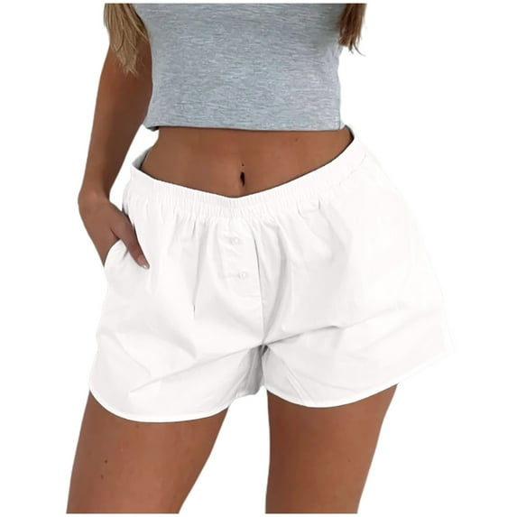 ZRBYWB Womens Casual Pants Ladies Shorts Cute Soft Elastic Low Waist Solid Color Button Front Pajama Bottoms Boxer Shorts Sleepwear Comfy