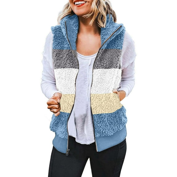 ZRBYWB Womens Coats Women's Plus Size Casual Color Block Plush Sweatshirt Zipper Blouse Warm Coat Vest Tanks Fashion Overcoat