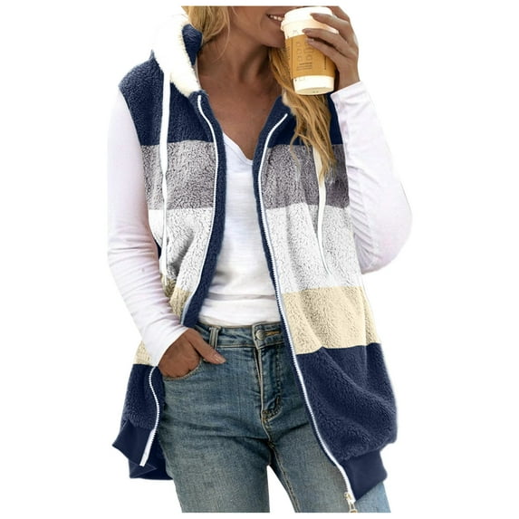 ZRBYWB Womens Coats Women's Plus Size Casual Color Block Plush Sweatshirt Zipper Hoodie Loose Blouse Warm Coat Vest Tanks Fashion Overcoat