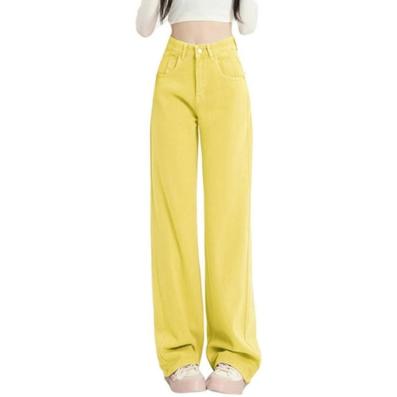 ZRBYWB Womens Jeans Fashion Sweet Wide Leg Solid Color Jeans Summer High Waist Straight Dragging Loose Skinny Design Pants Jeans For Women Trendy