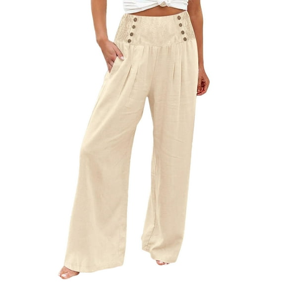 ZRBYWB Womens Pants Women Wide Leg Trousers Summer Leisure High Waisted Palazzo Trousers Baggy Beach Trouser With Pocket Relaxed Fit