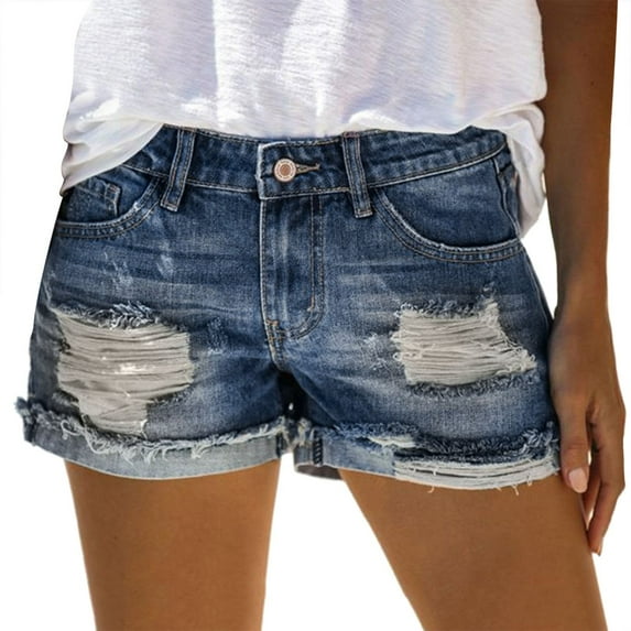 ZRBYWB Womens Shorts Fashion Womens Pocket Jeans Denim Pants Female Hole Bottom Casual Shorts Versatile Women's Pure Color Hole Denim Shorts For Women