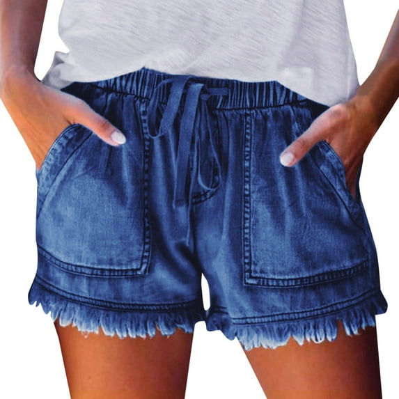 ZRBYWB Womens Shorts Jeans Denim Bandage Pocket Bottom Tassel Casual Pants Shorts Female Womens Pants Comfort