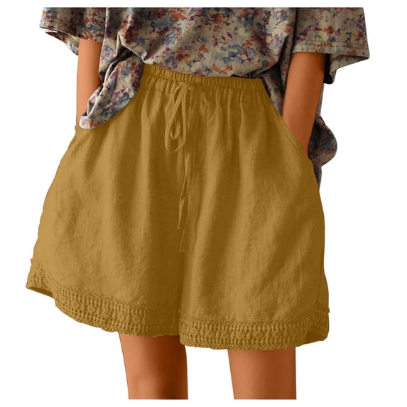 ZRBYWB Womens Shorts Plus Size Shorts For Women Summer Linen Shorts High Waist Lace Up Yoga Running Shorts With Pockets Casual Comfort