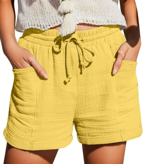 ZRBYWB Womens Shorts Women Summer Fashion High Waist Straight Leg Sport Casual Loose Shorts With Drawstring Shorts With Pockets Elastic Band Leisure Shorts Comfort