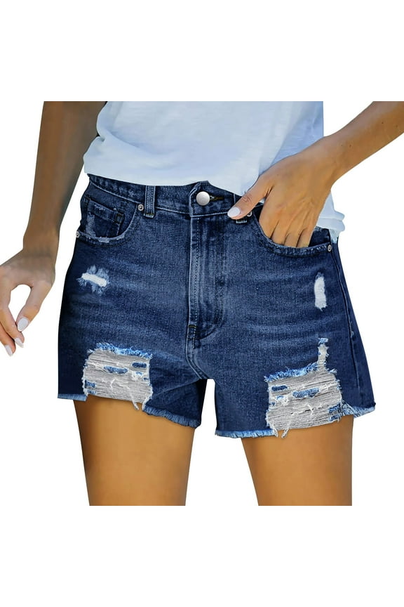 Womens Shorts Women's Denim Shorts Summer Mid Waist Ripped Cut Distressed Stretchy Jean Shorts With Pocket Shorts For Women