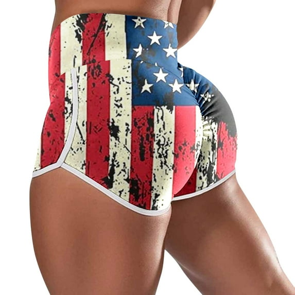 ZRBYWB Womens Shorts Womens Casual High Waist Running Shorts Independence Days Printed Workout Gym Shorts Comfort