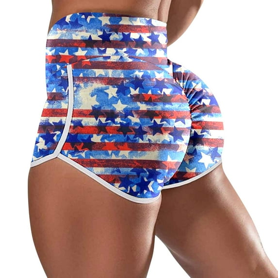ZRBYWB Womens Shorts Womens Casual High Waist Running Shorts Independence Days Printed Workout Gym Shorts Relaxed Fit
