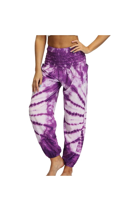 Womens Yoga Pants Ladies Hippie Bohemian Palazzo Yoga Scrunched Bottom Tie Dye Harem Pants Ladies Tie Dye Harem Pants Trousers