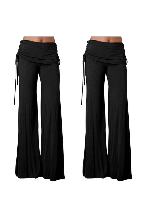 Womens Yoga Pants Ladies Solid Color Wide Leg Pants With Belt Mid Rise Dance Trousers