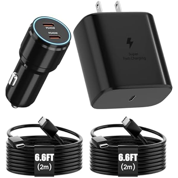 ZRFX Samsung Super Fast Charger Type C Kit,45W PD USB C Wall/Car Charger for Samsung Galaxy S26/S25/S24/S23/S22/Plus/Ultra/FE/Note 20/10/A71,2020/2018 Pad Pro/Air,with 2X USB C-to-C Cable(6.6ft)