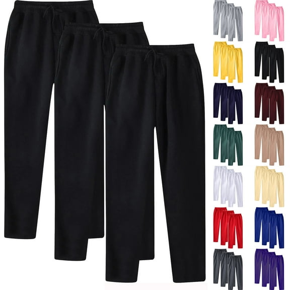 ZRGHAOYLQ 3 Pack Sweatpants for Men Baggy Open Buttom Joggers Athletic Active Workout Pants Drawstring Elastic Waist Sports Pants Casual Straight Leg Sweatpants with Pockets