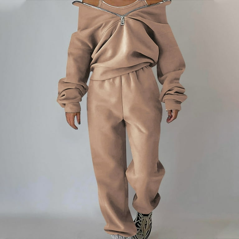 Sweatshirt Cold Shoulder Jogger Set ZRGHAOYLQ Athletic Tracksuit