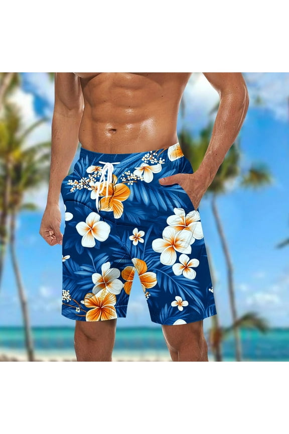 Big and Tall Beach Shorts Trendy Hawaiian Floral Printed Shorts Comfy Boarding Short Pants Lightweight Breathable Surfing Shorts Men Drawstring Casual Sport Pants with Pockets