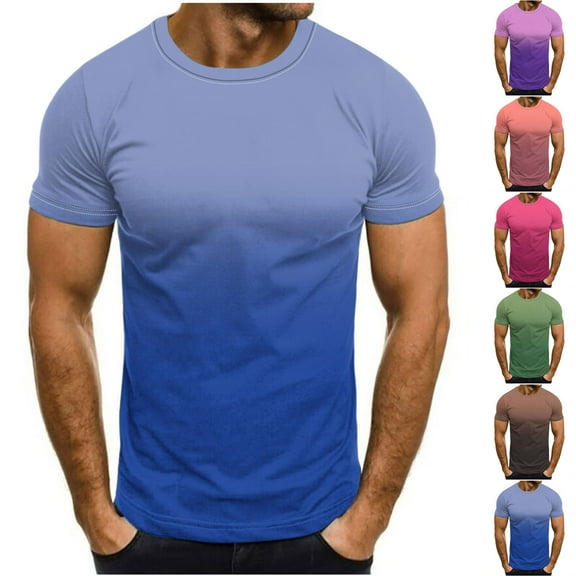 ZRGHAOYLQ Big and Tall Graphic T-Shirts for Men Regular Fit Casual Short Sleeve Shirt Trendy Tie Dye Gradient Print Tees Slim Crew Neck Workout Muscle Tshirts