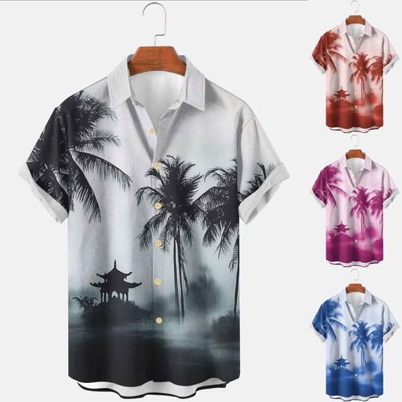 ZRGHAOYLQ Big and Tall Hawaiian Shirts for Men Short Sleeve Button Down Beach Shirts Casual Summer Beach Dress Shirt Plus Size Palm Tree Pattern Shirts for Tropical Vacation
