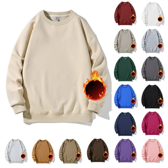 ZRGHAOYLQ Big and Tall Men's Cotton Sweatshirt Warm Fleece Pullover Casual Long Sleeve Tops Comfort Soft Crewneck Sweatshirts Loose Fit Fall Winter Sweaters Brown XXL