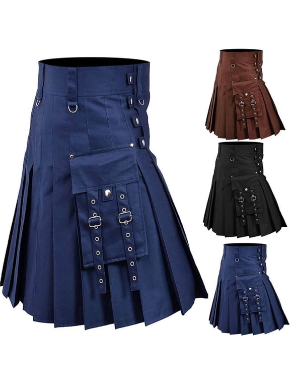 Big and Tall Men's Scottish Festival Utility Kilt Medieval Pleated Skirt with Cargo Pockets Ideal for Renaissance Fairs Themed Parties and Events