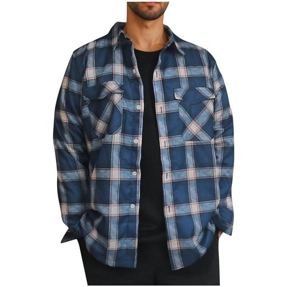 ZRGHAOYLQ Big And Tall Mens Warm Sherpa Lined Fleece Plaid Flannel Shirt Jacket Lapel Collar Button Down Casual Jackets Outwear Casual Cardigan Classic Long Sleeve Coat with Pockets