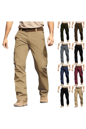 Big and Tall Cargo Pants for Men Loose Fit Stretch Construction Work Pants Elastic Waist Ripstop Outdoor Trousers with 6 Pockets