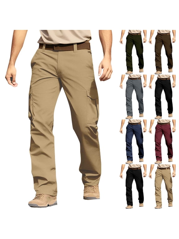Big and Tall Cargo Pants for Men Loose Fit Stretch Construction Work Pants Elastic Waist Ripstop Outdoor Trousers with 6 Pockets