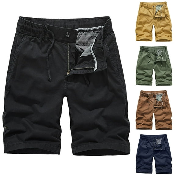 ZRGHAOYLQ Big and Tall Cotton Cargo Shorts for Men Elastic Waist Bermuda Shorts Lightweight Zipper Buckle Shorts Tactical Outdoor Hiking Work Shorts