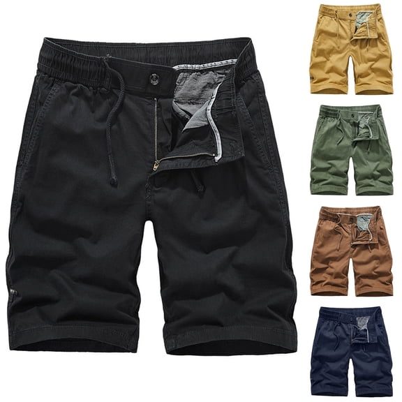 ZRGHAOYLQ Big and Tall Cotton Cargo Shorts for Men Elastic Waist Bermuda Shorts Lightweight Zipper Buckle Shorts Tactical Outdoor Hiking Work Shorts