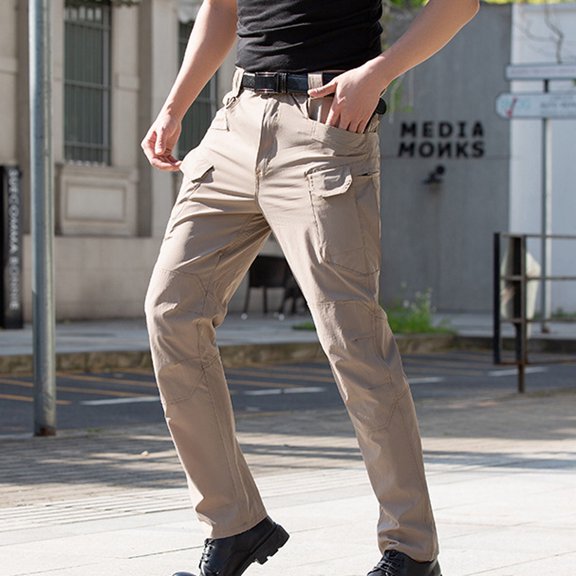 ZRGHAOYLQ Big and Tall Men Tactical Pants with Multi-Pockets Moisture Wicking Wide Leg Cotton Trousers Athletic Quick Dry Solid Hiking Pant