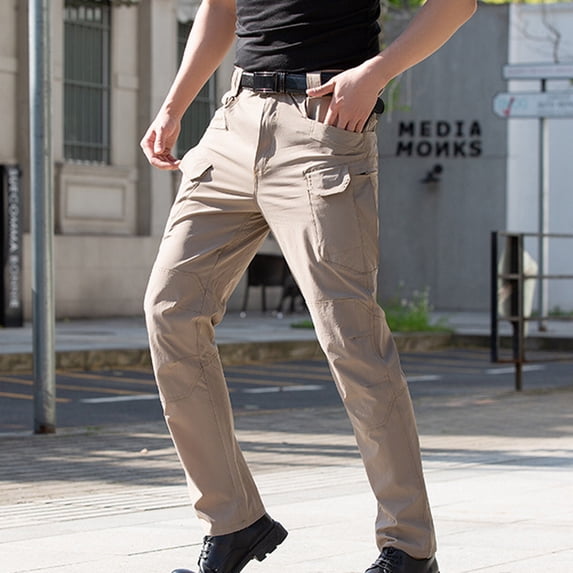 ZRGHAOYLQ Big and Tall Men Tactical Pants with Multi-Pockets Moisture Wicking Wide Leg Cotton Trousers Athletic Quick Dry Solid Hiking Pant