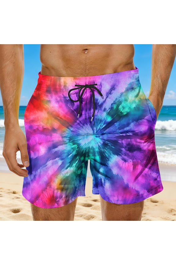Big and Tall Men's Colorful Flower Print Beach Shorts Hot Summer Swim Trunks Sports Running Bathing Suits with Pockets