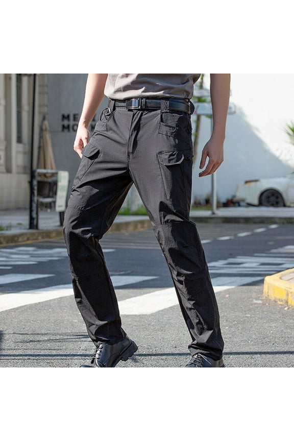 Big and Tall Plus Size Men Tactical Pants with Multi-Pockets Moisture Wicking Wide Leg Cotton Trousers Athletic Quick Dry Solid Hiking Pant
