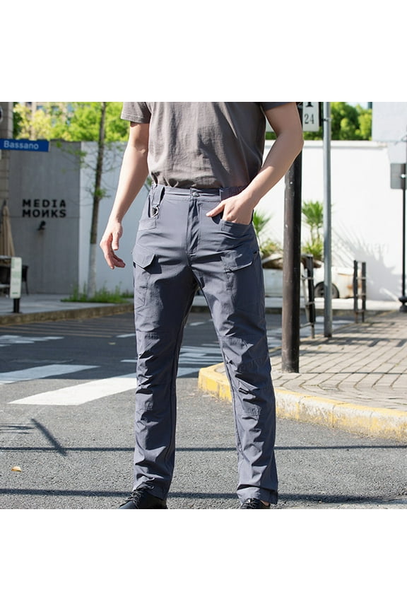 Tactical Cargo Pants for Plus Size Men with Multi-Pockets Elastic Waist Quick Dry Cotton Pants Straight Wide Leg Waterproof Trousers