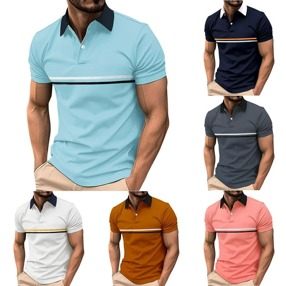 ZRGHAOYLQ Button Up Men Golf Pullover Short Sleeve Plus Size Big and Tall Tshirts Loose Collared T Shirts Striped Graphic Business Casual Tees Shirts
