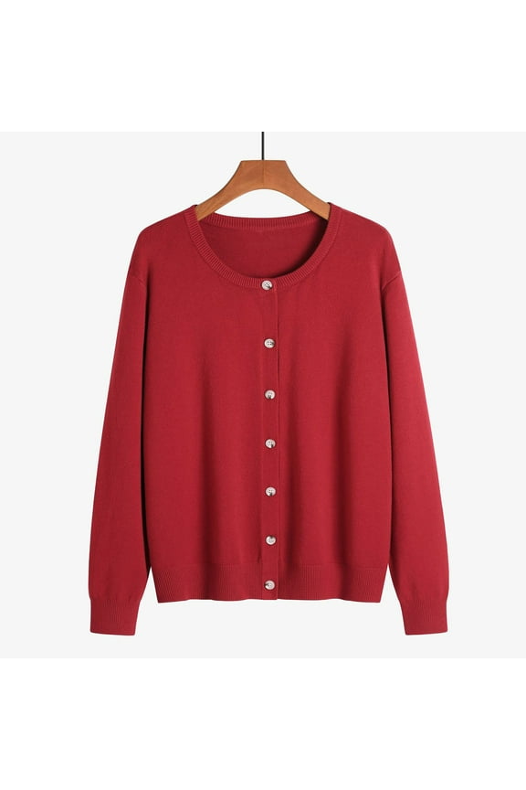 Button Down Cardigan Sweaters for Women 2025 Casual Long Sleeve Knitted Coats Loose Solid Color Cardiagns Comfy Crew Neck Outwear Tops