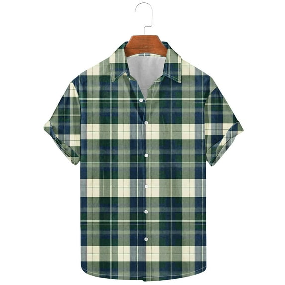 ZRGHAOYLQ Button Down Shirt Men Short Sleeve Big and Tall Plus Size Shirts Plaid Lapel Collar Shirt Tops