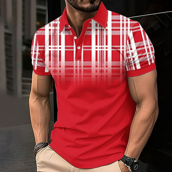 ZRGHAOYLQ Button Up Muscle Shirt with Collar Plus Size Mens Big and Tall Henley Shirts Short Sleeve Plaid Graphic Tees Business Casual Golf Shirt Tops