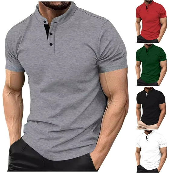 ZRGHAOYLQ Button Up Muscle Shirt Plus Size Mens Big and Tall Shirts Solid Color Short Sleeve Tshirts Business Casual Turndown Collar Tops