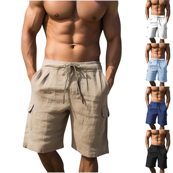 ZRGHAOYLQ Cargo Shorts for Men Summer Casual Drawstring Elastic Waist Shorts Loose Fit Bermuda Shorts Straight Leg Breathable Lightweight Shorts with Pockets