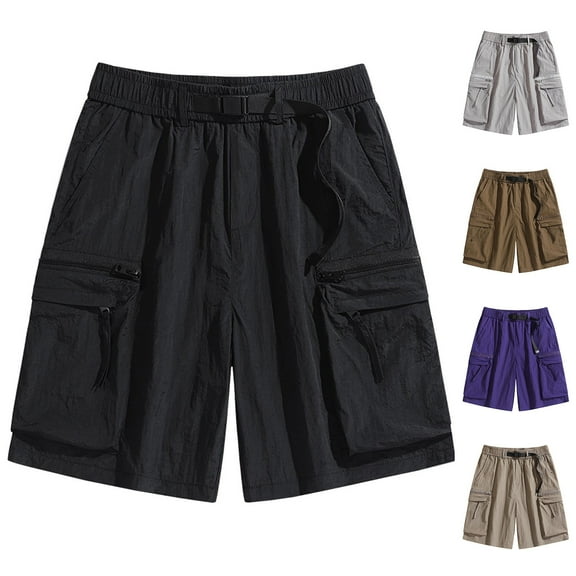 ZRGHAOYLQ Cargo Shorts for Men Wrinkle Free Big and Tall Outdoor Combat Shorts with Zipper Pockets Multi Pack Loose Workwear Short Pants Plus Size Solid Color Sports Shorts