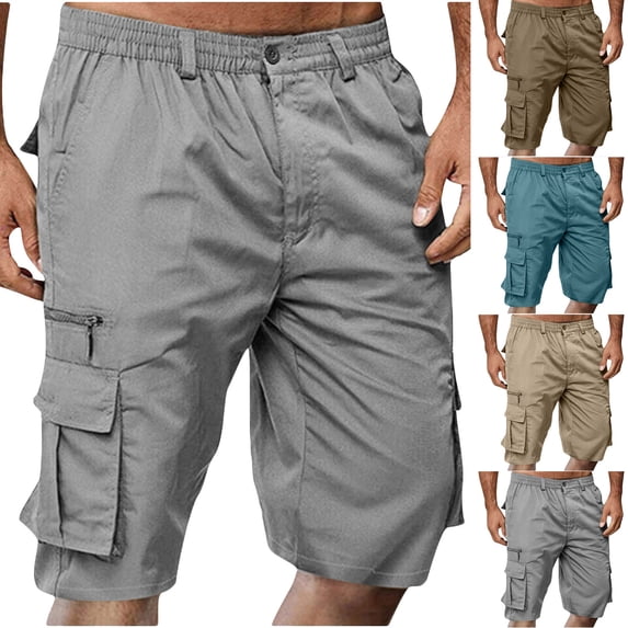 ZRGHAOYLQ Cargo Shorts for Men Below Knee Summer Work Hiking Shorts Elastic Waist Big and Tall Bermuda Shorts with Multi Pockets