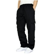 ZRGHAOYLQ Cargo Sweatpants for Men with Drawstring and Pockets Baggy Elastic Waist Going Out Trousers Athletic Work Bootcut Joggers Black 2XL